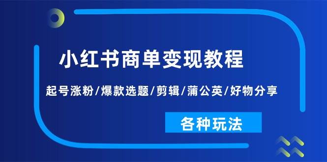 小红书商单变现教程：起号涨粉/爆款选题/剪辑/蒲公英/好物分享/各种玩法燚龙网创-网创项目资源站-副业项目-创业项目-网赚项目燚龙网创