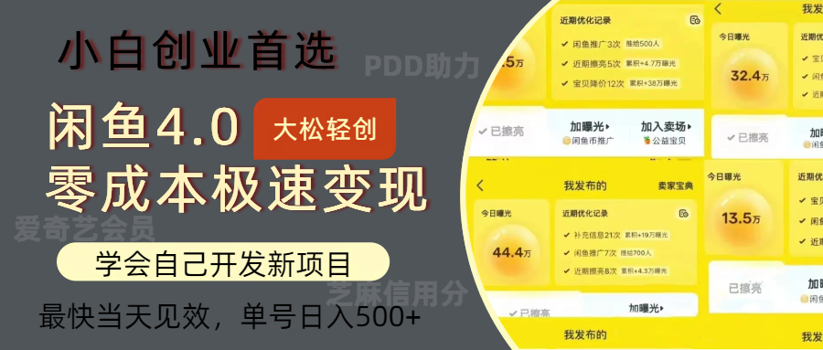 闲鱼0成本极速变现项目，多种变现方式，单号日入500+最新玩法燚龙网创-网创项目资源站-副业项目-创业项目-网赚项目燚龙网创