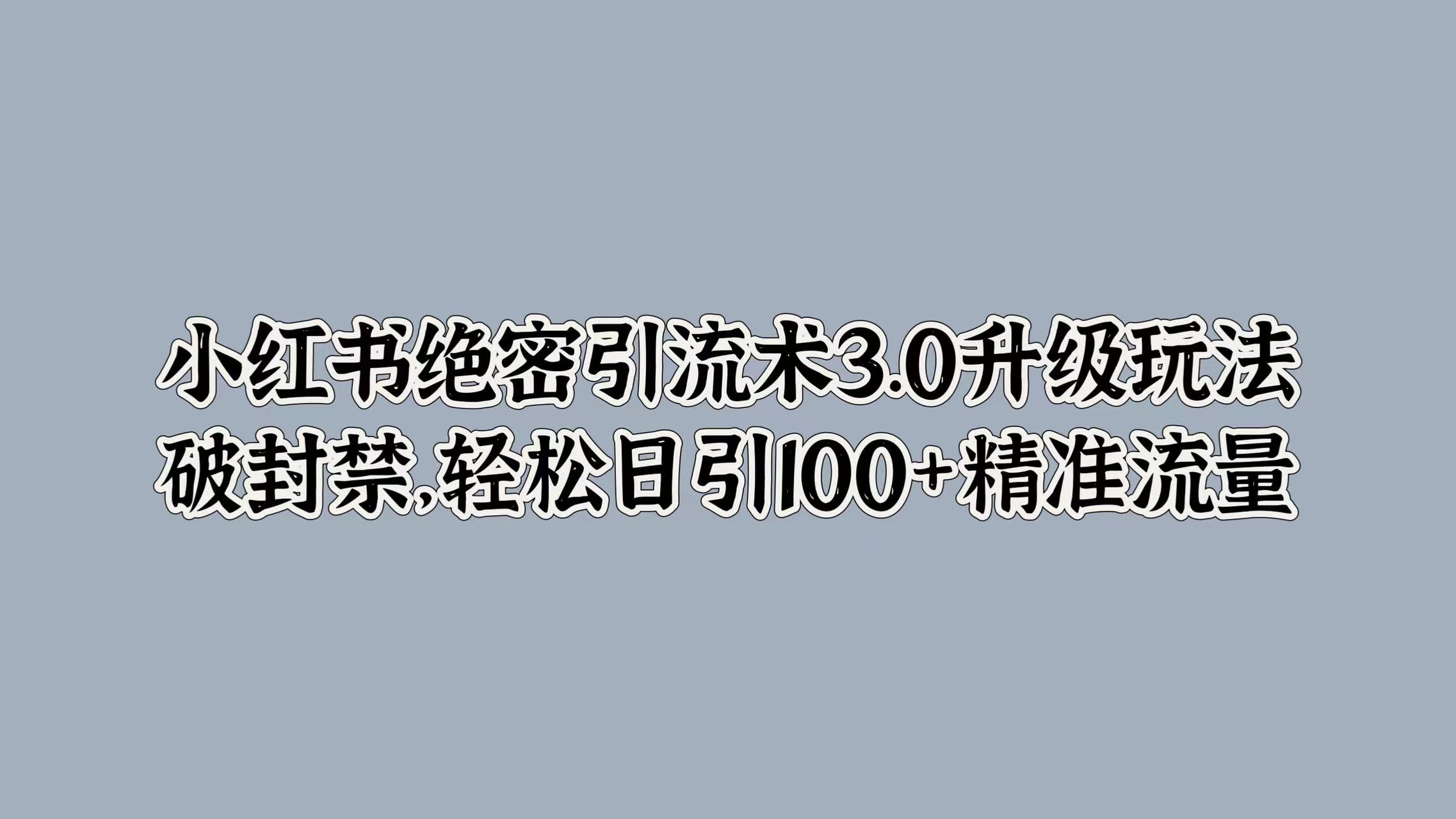 小红书绝密引流术3.0升级玩法，破封禁，轻松日引100+精准流量燚龙网创-网创项目资源站-副业项目-创业项目-网赚项目燚龙网创