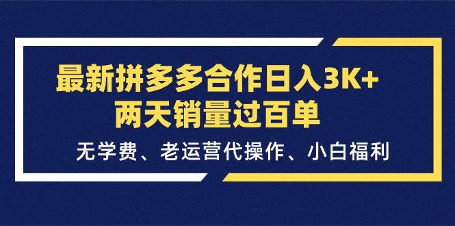 最新拼多多合作日入3K+两天销量过百单，无学费、老运营代操作、小白福利燚龙网创-网创项目资源站-副业项目-创业项目-网赚项目燚龙网创