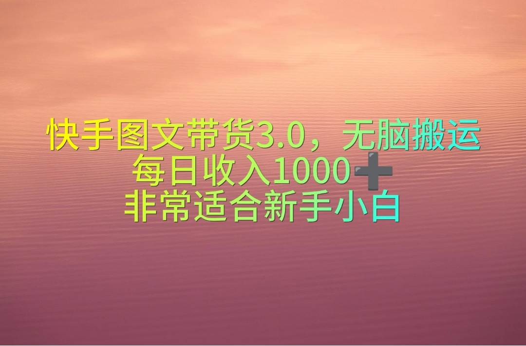 快手图文带货3.0，无脑搬运，每日收入1000＋，非常适合新手小白燚龙网创-网创项目资源站-副业项目-创业项目-网赚项目燚龙网创