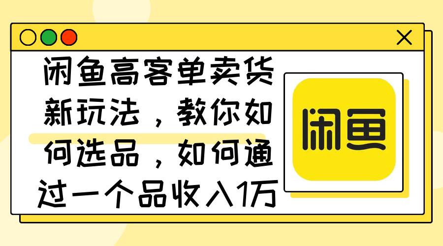 闲鱼高客单卖货新玩法，教你如何选品，如何通过一个品收入1万+燚龙网创-网创项目资源站-副业项目-创业项目-网赚项目燚龙网创