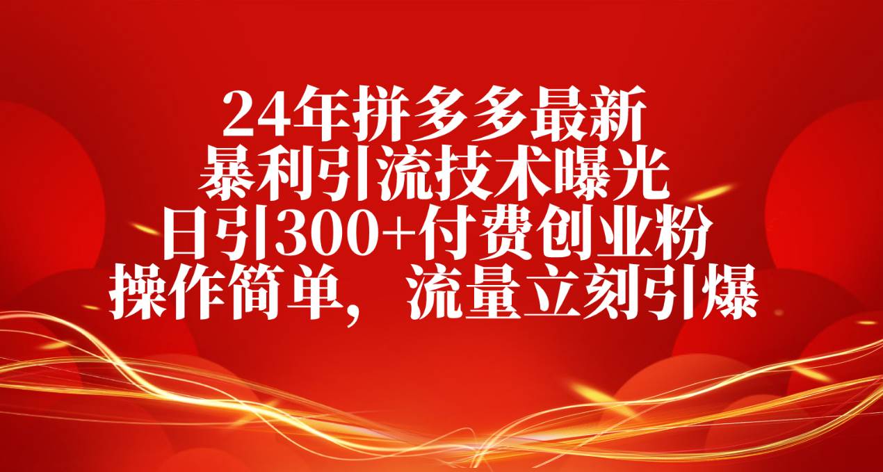 24年拼多多最新暴利引流技术曝光，日引300+付费创业粉，操作简单，流量…燚龙网创-网创项目资源站-副业项目-创业项目-网赚项目燚龙网创