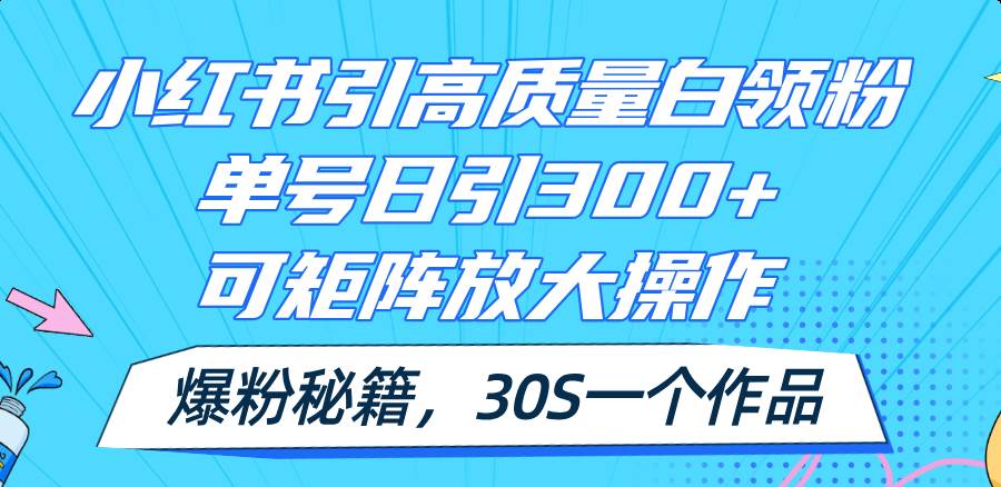 小红书引高质量白领粉，单号日引300+，可放大操作，爆粉秘籍！30s一个作品燚龙网创-网创项目资源站-副业项目-创业项目-网赚项目燚龙网创