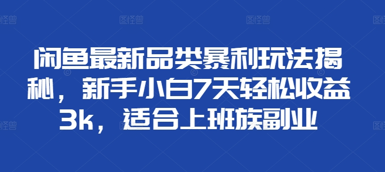 闲鱼最新品类暴利玩法揭秘，新手小白7天轻松赚3000+，适合上班族副业燚龙网创-网创项目资源站-副业项目-创业项目-网赚项目燚龙网创