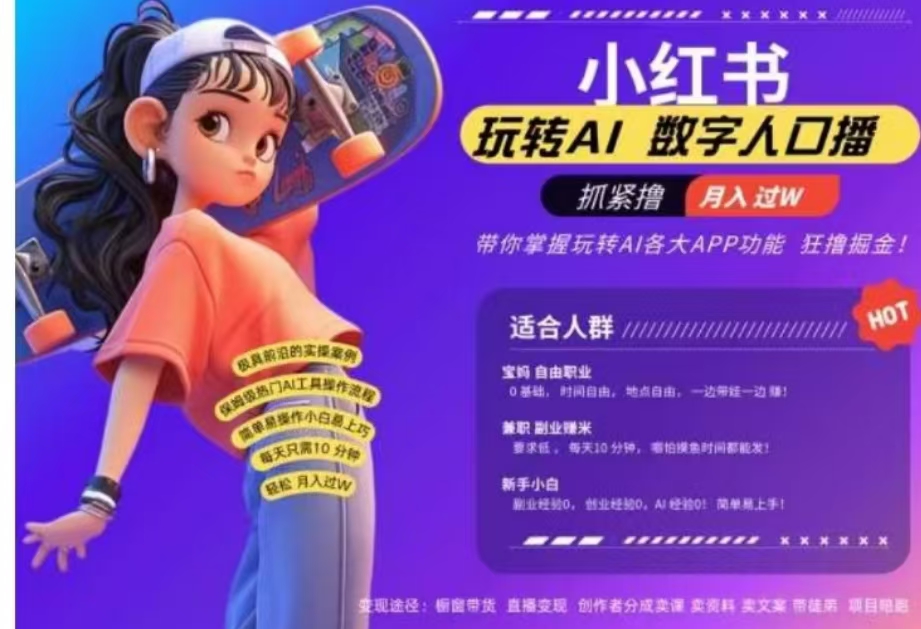 小红书数字人暴力起号，AI改写文案，流量火爆月入破W轻松拿捏，再也不用费劲录口播燚龙网创-网创项目资源站-副业项目-创业项目-网赚项目燚龙网创