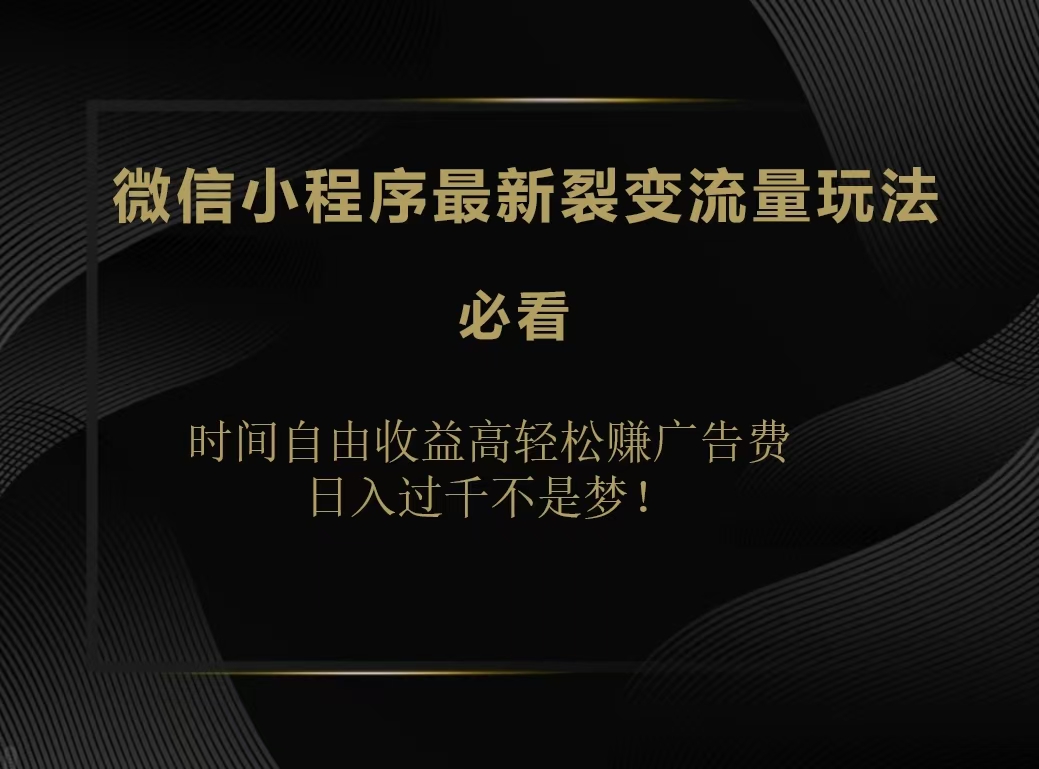 微信小程序最新裂变流量玩法，时间自由收益高轻松赚广告费，日入200-500+燚龙网创-网创项目资源站-副业项目-创业项目-网赚项目燚龙网创