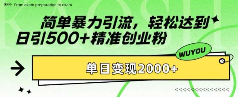 简单暴力引流轻松达到日引500+精准创业粉，单日变现2k【揭秘】燚龙网创-网创项目资源站-副业项目-创业项目-网赚项目燚龙网创