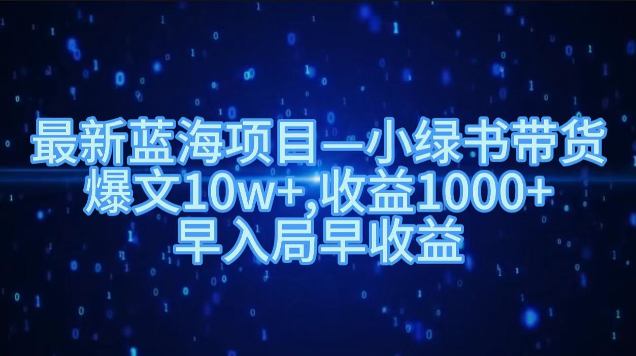 最新蓝海项目小绿书带货，爆文10w＋，收益1000＋，早入局早获益！！燚龙网创-网创项目资源站-副业项目-创业项目-网赚项目燚龙网创