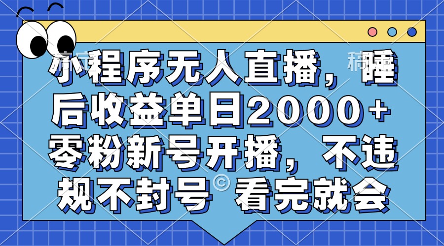 小程序无人直播，睡后收益单日2000+ 零粉新号开播，不违规不封号 看完就会燚龙网创-网创项目资源站-副业项目-创业项目-网赚项目燚龙网创