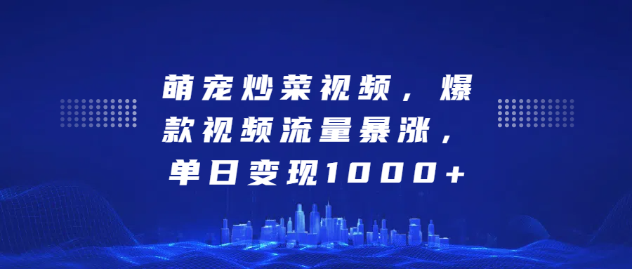 萌宠炒菜视频，爆款视频流量暴涨，单日变现1000+燚龙网创-网创项目资源站-副业项目-创业项目-网赚项目燚龙网创