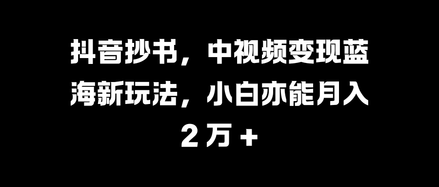 抖音抄书，中视频变现蓝海新玩法，小白亦能月入 2 万 +燚龙网创-网创项目资源站-副业项目-创业项目-网赚项目燚龙网创