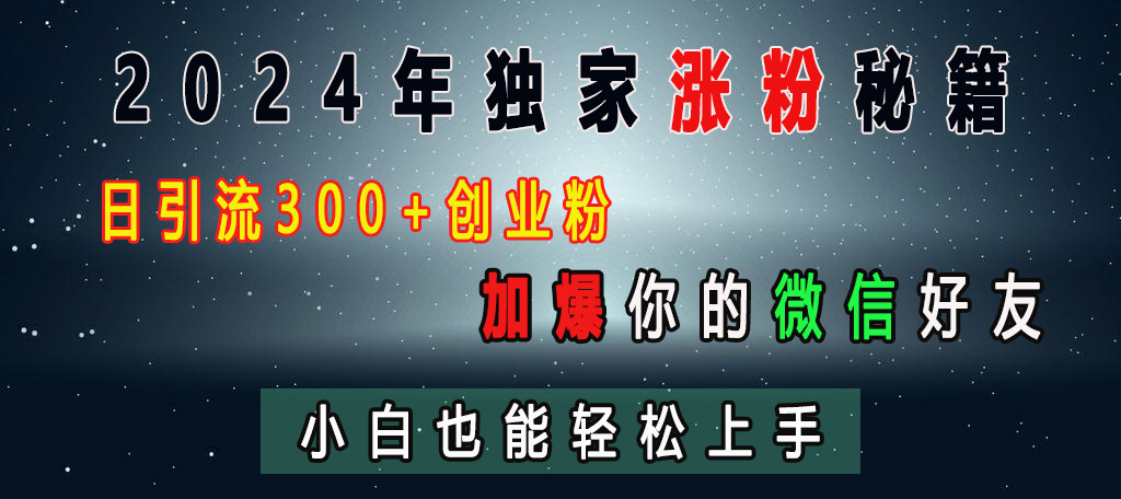 2024年独家涨粉秘籍，日引流300+创业粉，加爆你的微信好友，小白也能轻松上手燚龙网创-网创项目资源站-副业项目-创业项目-网赚项目燚龙网创