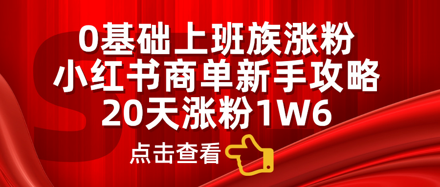 小红书商单新手攻略，20天涨粉1.6w，0基础上班族涨粉燚龙网创-网创项目资源站-副业项目-创业项目-网赚项目燚龙网创