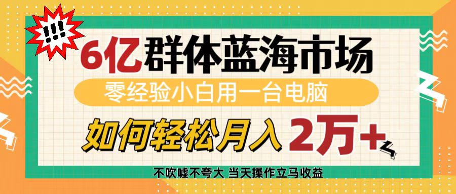 6亿群体蓝海市场，零经验小白用一台电脑，如何轻松月入2万+燚龙网创-网创项目资源站-副业项目-创业项目-网赚项目燚龙网创