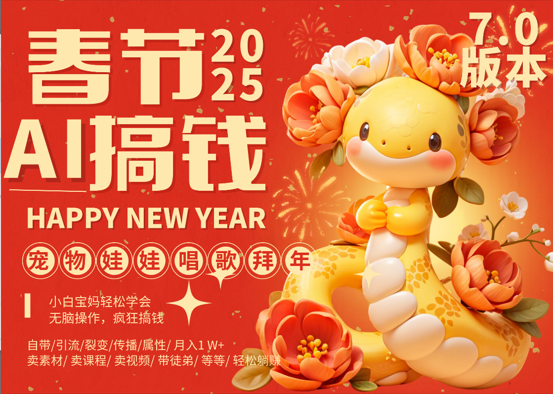 AI春节搞钱7.0升级版 蝴蝶号超火爆萌宠唱歌拜年  AI一键制作 批量出内容   春节做轻松躺赚 每日轻松十分钟  月赚米1W+  抓紧冲！可做视频 可卖素材只带小白和宝妈！燚龙网创-网创项目资源站-副业项目-创业项目-网赚项目燚龙网创