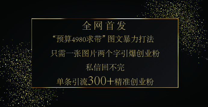 小红书，“预算 4980 带我飞” 的神奇图片引流法，堪称涨粉核武器！只需一张图，就能单条笔记凭借此方法，轻松引流 300 + 精准创业粉！燚龙网创-网创项目资源站-副业项目-创业项目-网赚项目燚龙网创