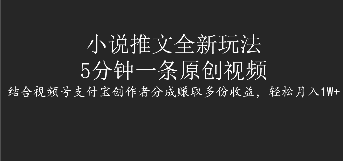 小说推文全新玩法，5分钟一条原创视频，结合视频号支付宝创作者分成赚取多份收益，轻松月入1W+燚龙网创-网创项目资源站-副业项目-创业项目-网赚项目燚龙网创