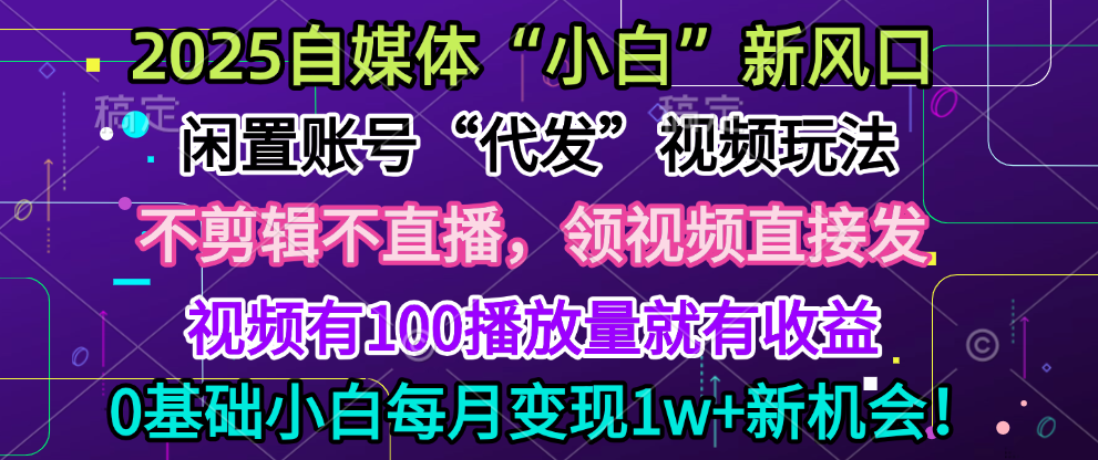 2025每月躺赚5w+新机会，闲置视频账号一键代发玩法，0粉不实名不剪辑，领了视频直接发，0基础小白也能日入300+燚龙网创-网创项目资源站-副业项目-创业项目-网赚项目燚龙网创