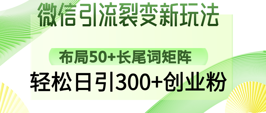 微信引流裂变新玩法：布局50+长尾词矩阵，轻松日引300+创业粉燚龙网创-网创项目资源站-副业项目-创业项目-网赚项目燚龙网创