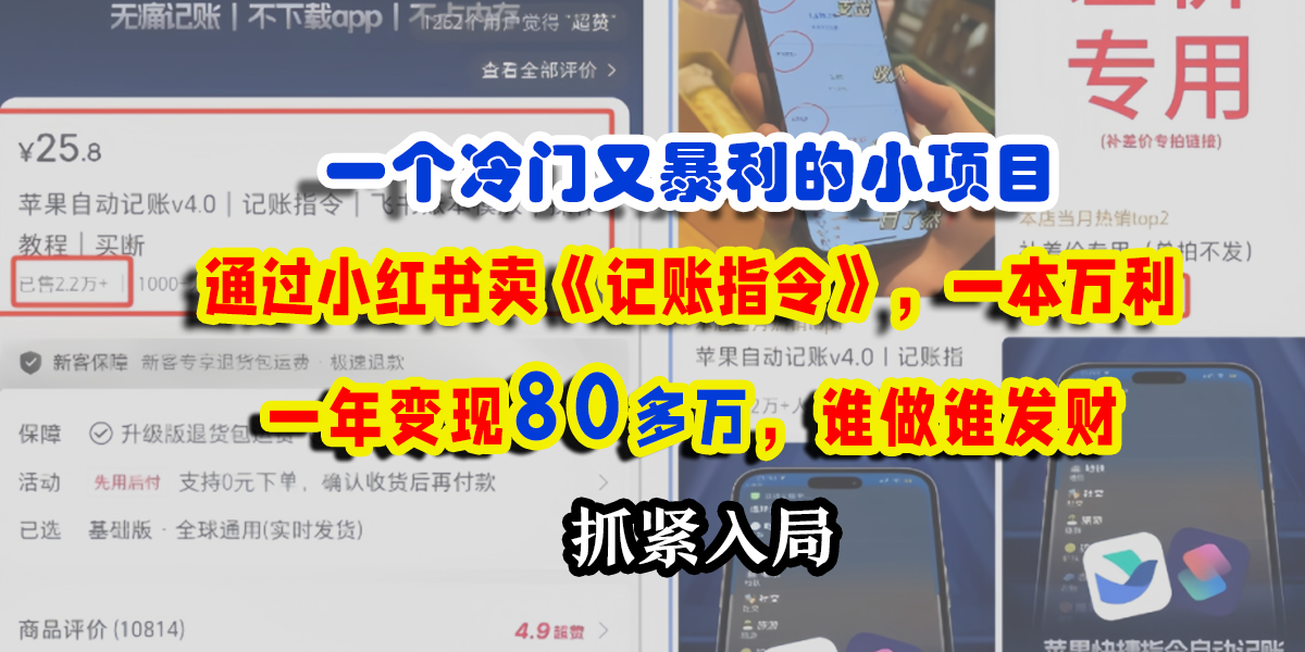 一个冷门又暴利的小项目，通过小红书卖《记账指令》，一本万利，一年变现80多万，谁做谁发财燚龙网创-网创项目资源站-副业项目-创业项目-网赚项目燚龙网创