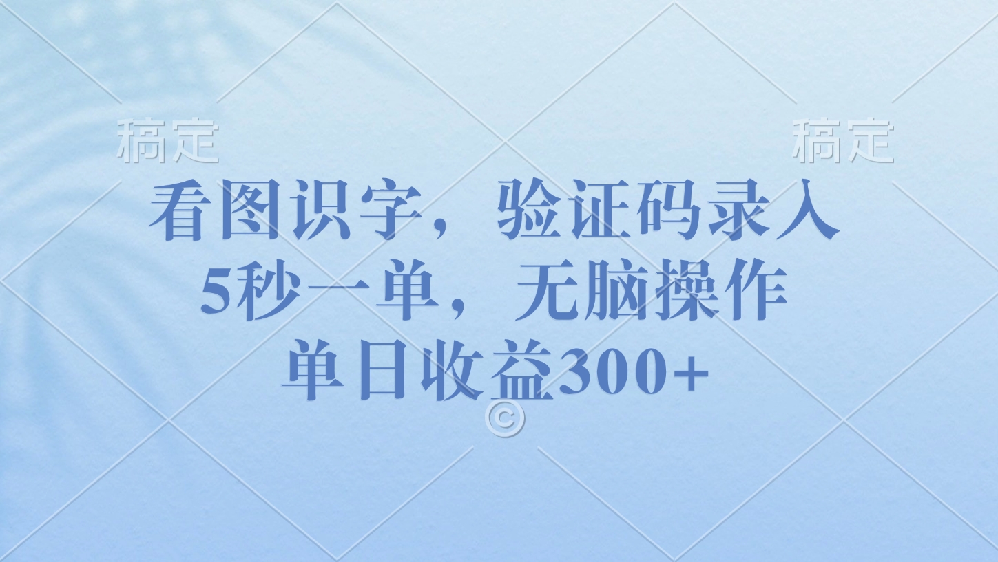 看图识字，验证码录入，5秒一单，无脑操作，单日收益300+燚龙网创-网创项目资源站-副业项目-创业项目-网赚项目燚龙网创