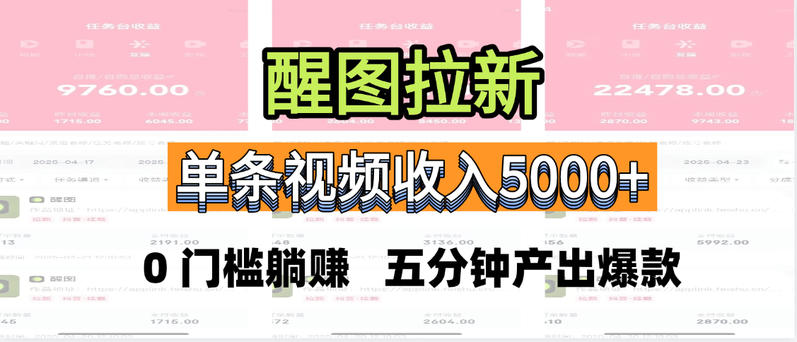 醒图拉新，0 门槛躺赚，五分钟产出爆款，单条视频收入5000+燚龙网创-网创项目资源站-副业项目-创业项目-网赚项目燚龙网创