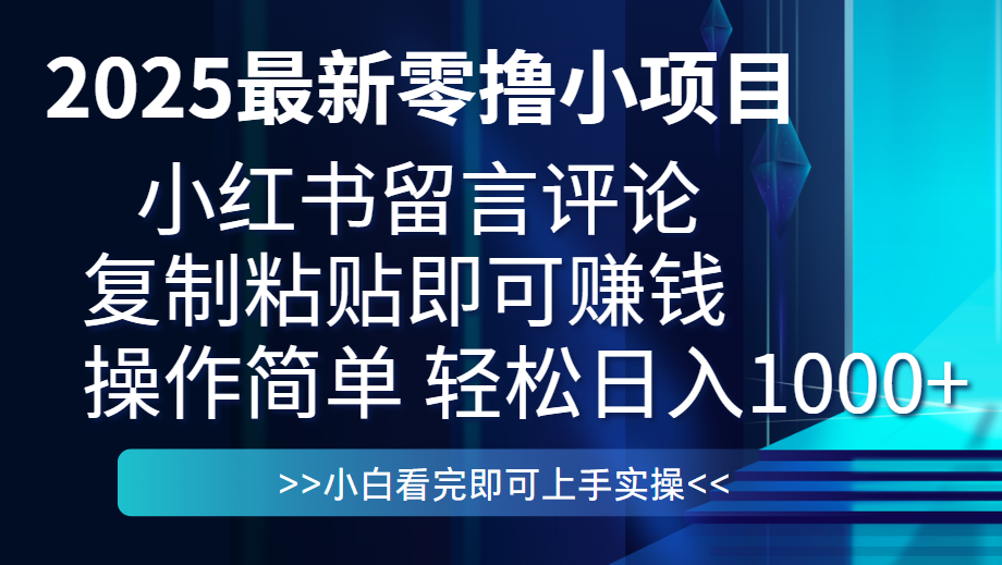 最新零撸小项目，小红书留言评论，复制粘贴即可赚钱，一条0.5，一天1000+燚龙网创-网创项目资源站-副业项目-创业项目-网赚项目燚龙网创