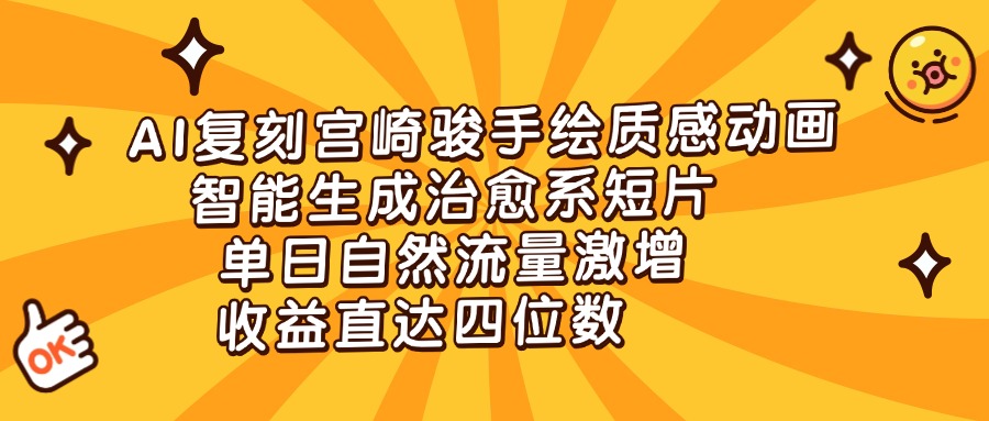 AI复刻宫崎骏手绘质感动画，智能生成治愈系短片，单日自然流量激增，收益直达四位数燚龙网创-网创项目资源站-副业项目-创业项目-网赚项目燚龙网创