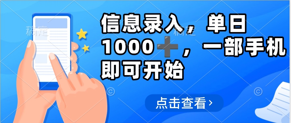 信息录入，几秒钟一单，只需一部手机即可操作，0成本，每天500➕燚龙网创-网创项目资源站-副业项目-创业项目-网赚项目燚龙网创