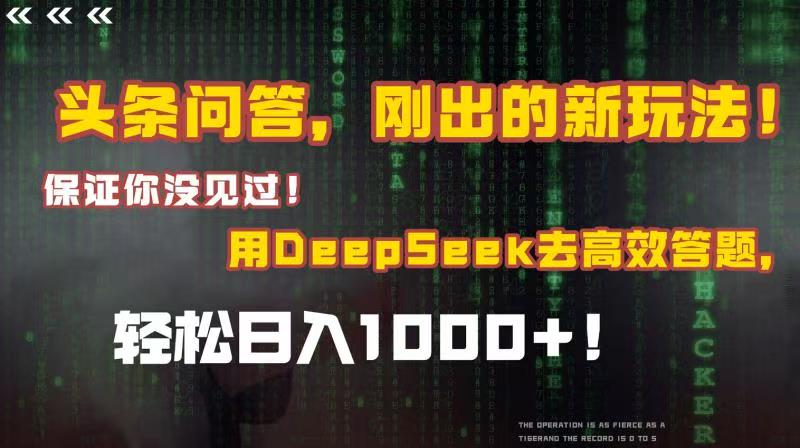 头条问答，刚出的新玩法！保证你没见过！结合Deepseek高效答题，轻松日入1000+燚龙网创-网创项目资源站-副业项目-创业项目-网赚项目燚龙网创