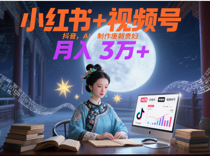 小红书+视频号+抖音，AI轻松制作唐朝贵妇IP，毒鸡汤、励志、减肥瘦身、养生赛道轻松切入，每天30分钟，轻松产出N条，月入3万+燚龙网创-网创项目资源站-副业项目-创业项目-网赚项目燚龙网创