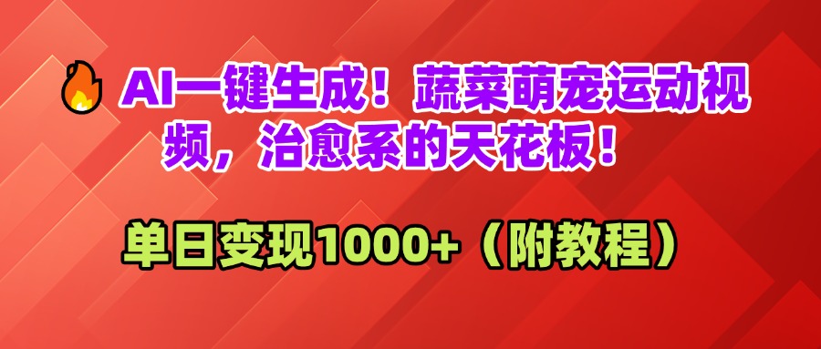 AI一键生成！蔬菜萌宠运动视频，治愈系的天花板！单日变现1000+（附教程）燚龙网创-网创项目资源站-副业项目-创业项目-网赚项目燚龙网创